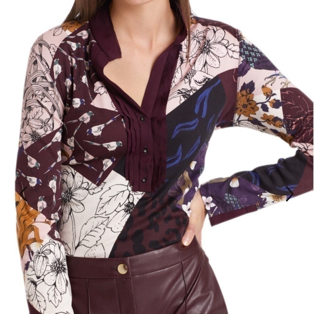 Marc Cain of Germany Top in Multicolor Patchwork Print - NWT - MSRP $350 USD